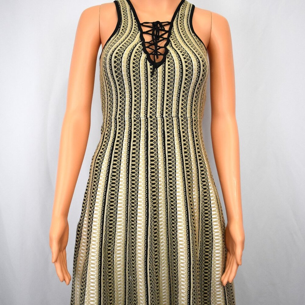 Chelsea & Violet Jacquard Knit Sweater Dress Womens XS Twirl Fit & Flare Lace Up